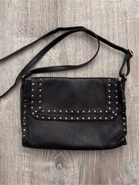 Linea Pelle Black Studded Leather Crossbody Bag EUC